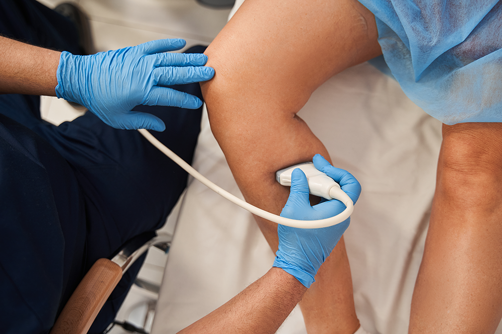Vascular ultrasound performed on leg vein