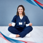 workday reset, women sitting in calm pose